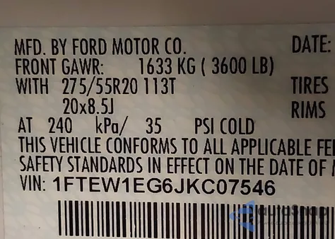 2018 Ford F-150 Lariat from USA, damaged, VIN 1FTEW1EG6JKC07546